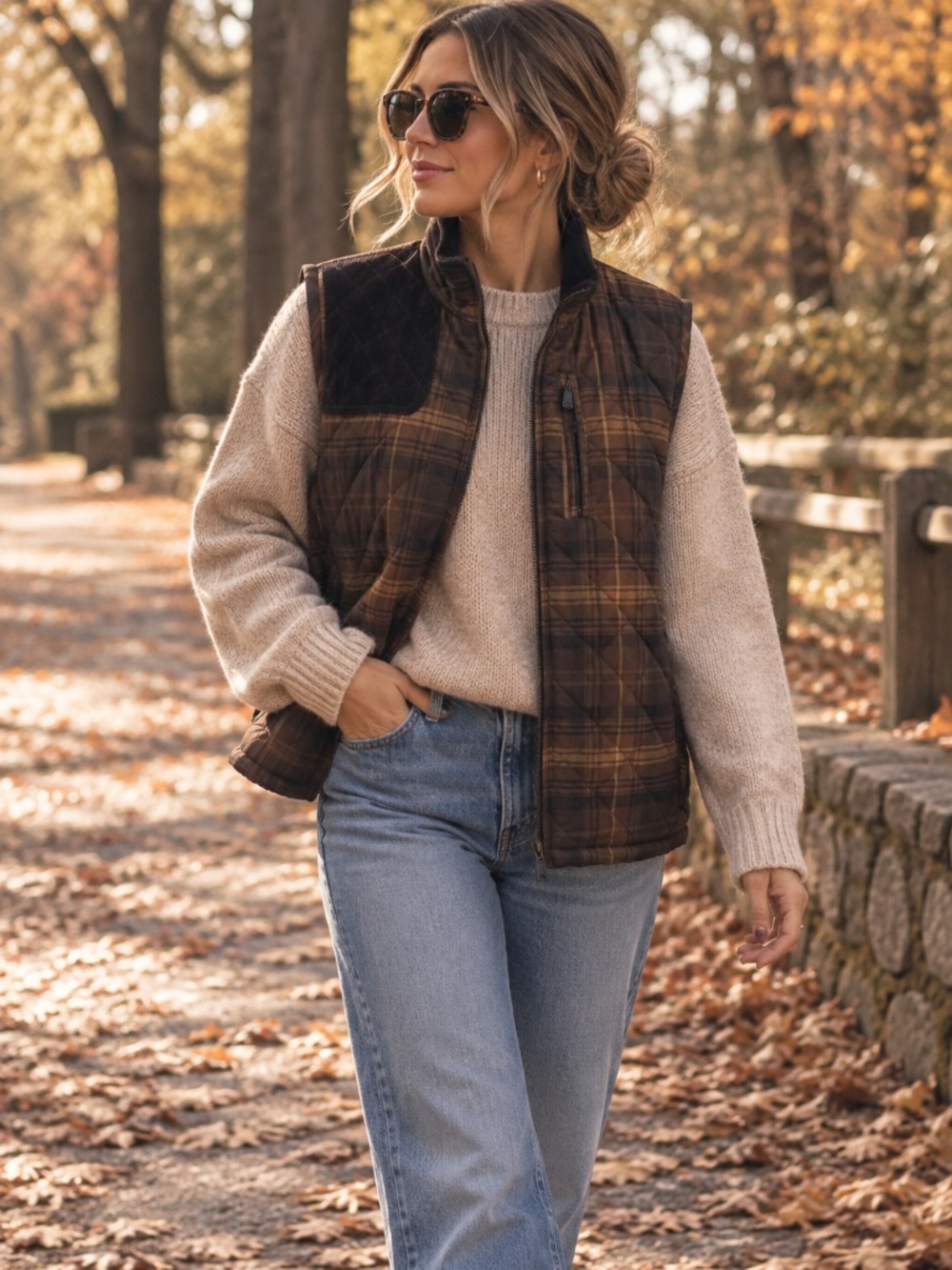 Ralph Lauren Brown Plaid Quilted Sleeveless Vest